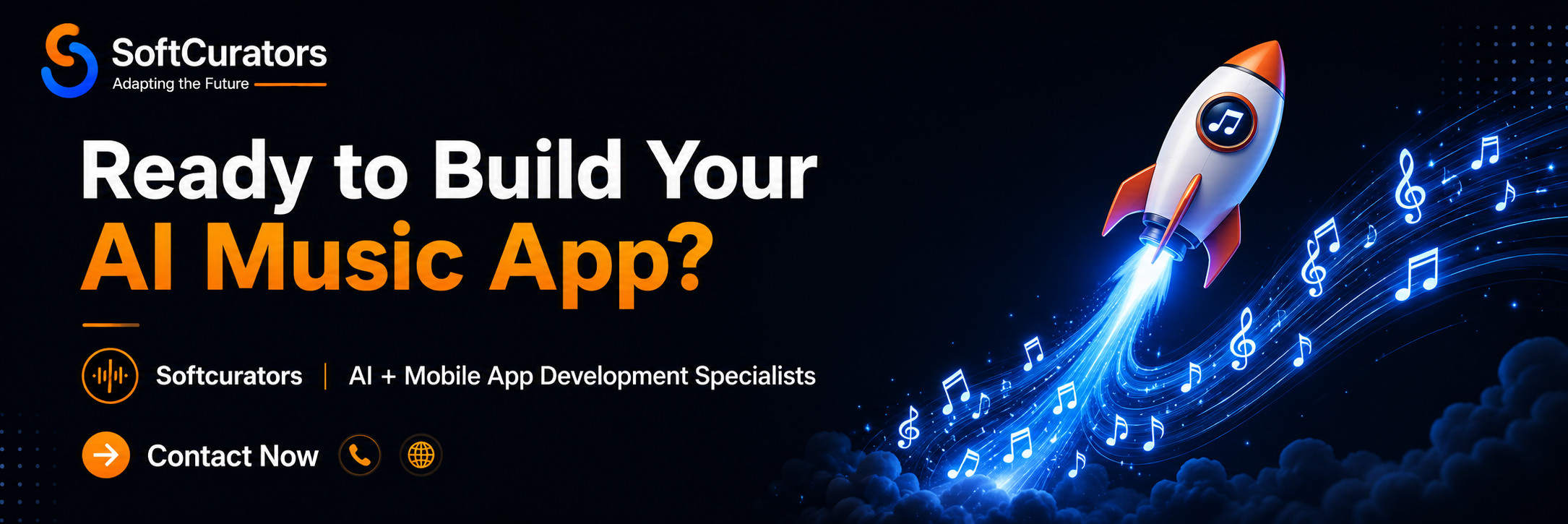 Softcurators AI music app development services contact us to build your AI music generation app