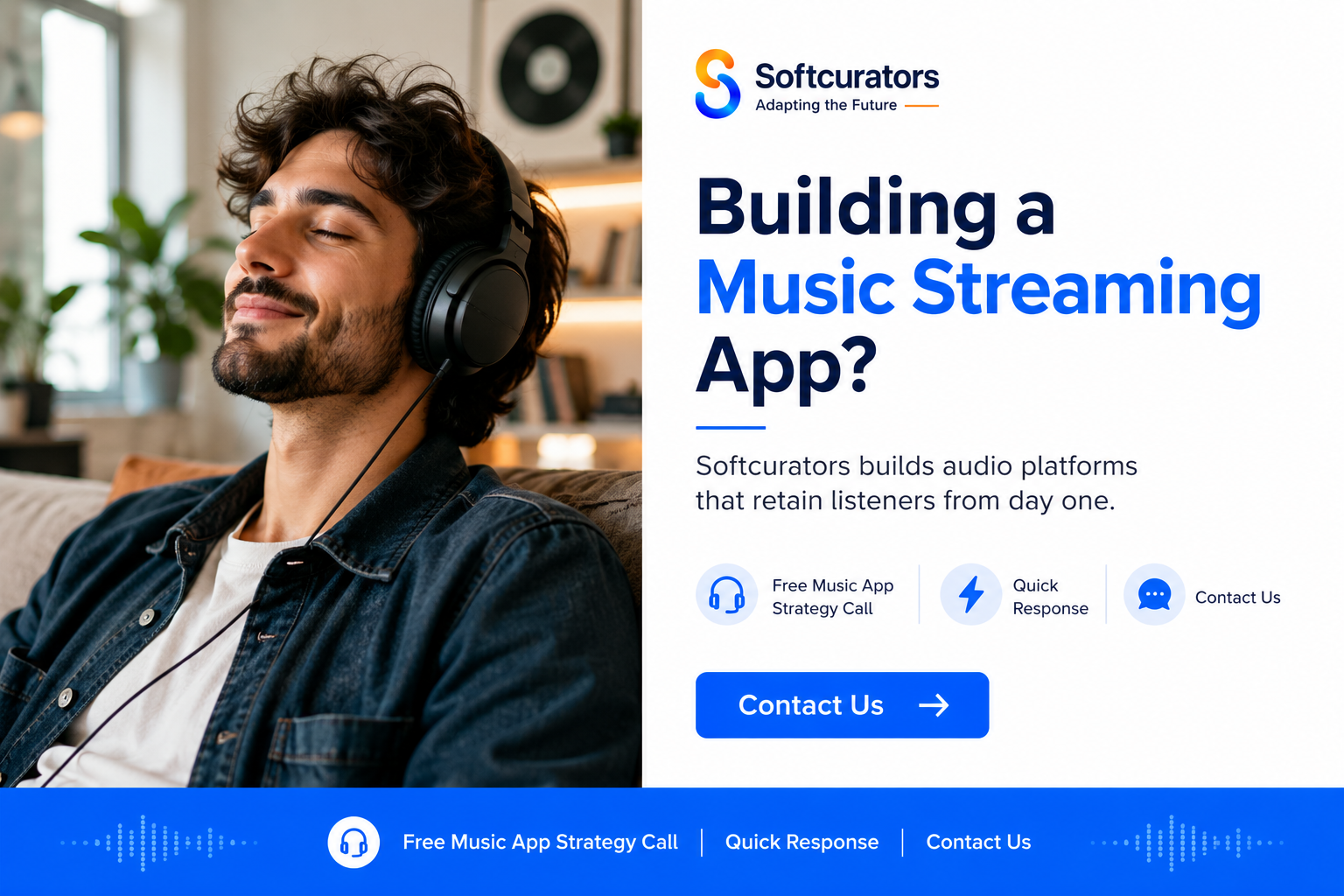 contact Softcurators build music streaming app development consultation free strategy call