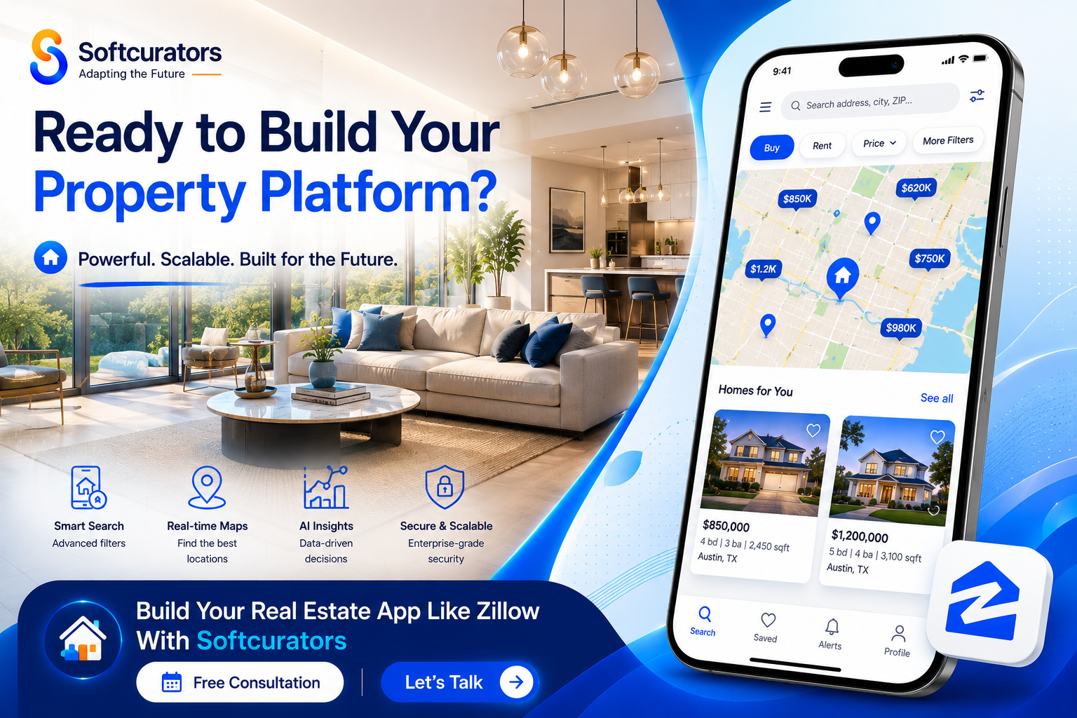 contact Softcurators real estate app development consultation