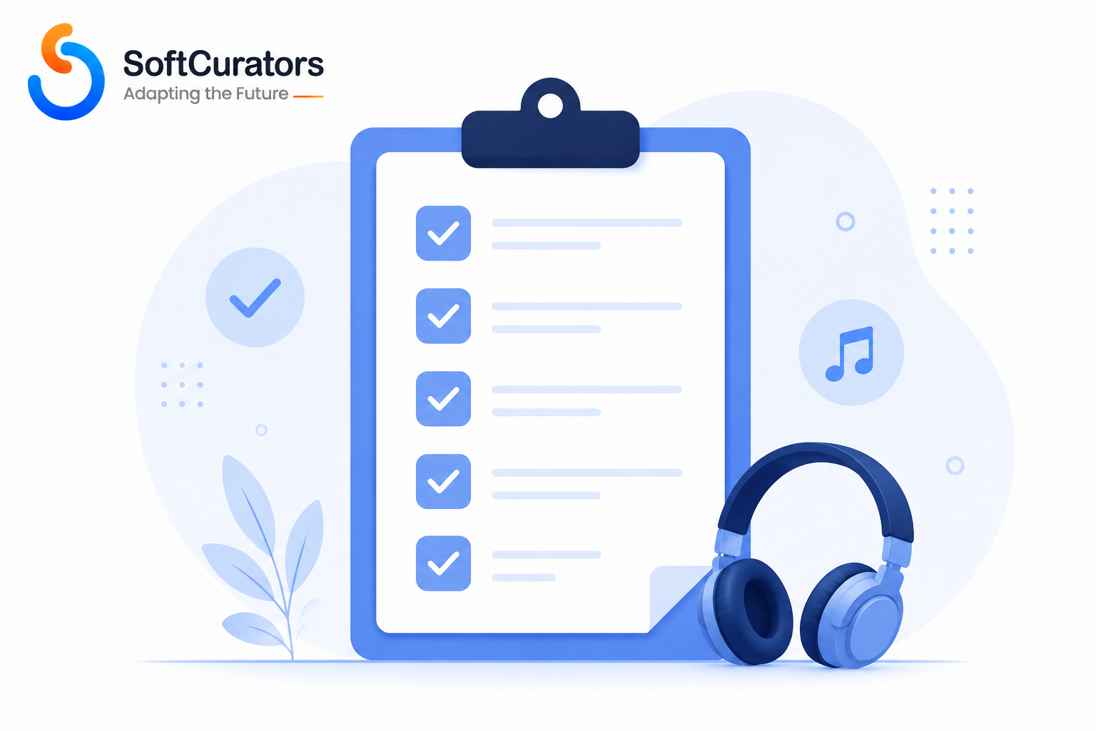 Illustration of a checklist representing key decisions before finalizing a music app feature scope
