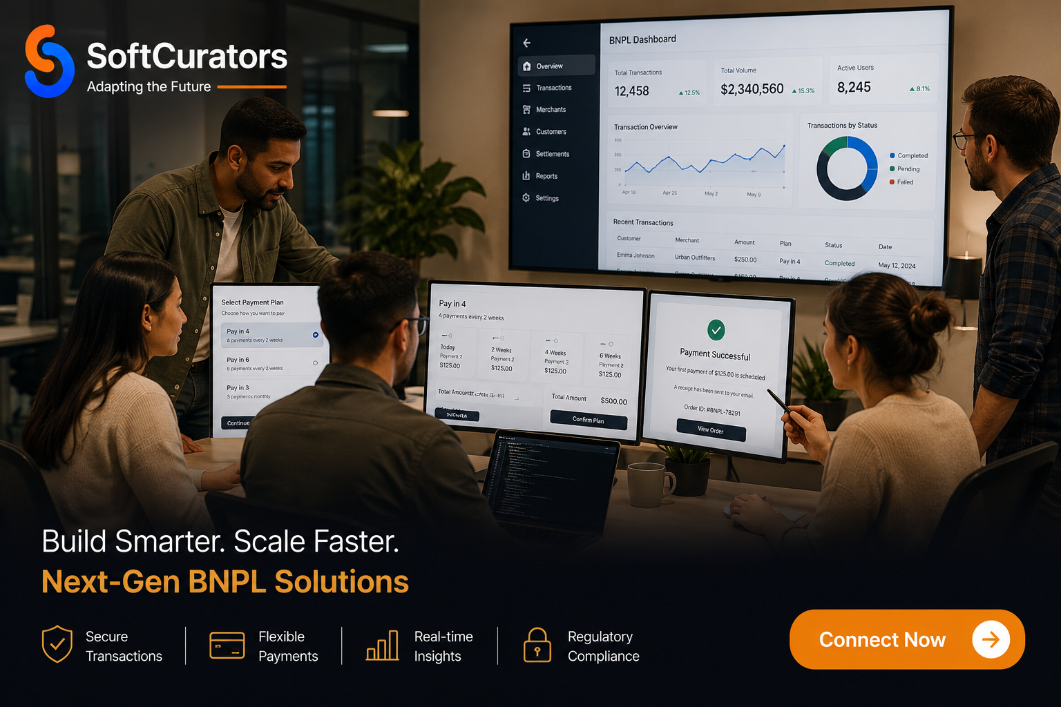 Softcurators BNPL app development team contact us to build your fintech platform