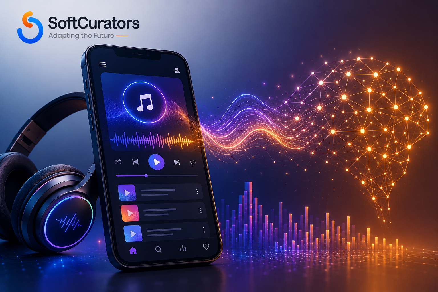 Abstract illustration representing AI-powered music streaming technology