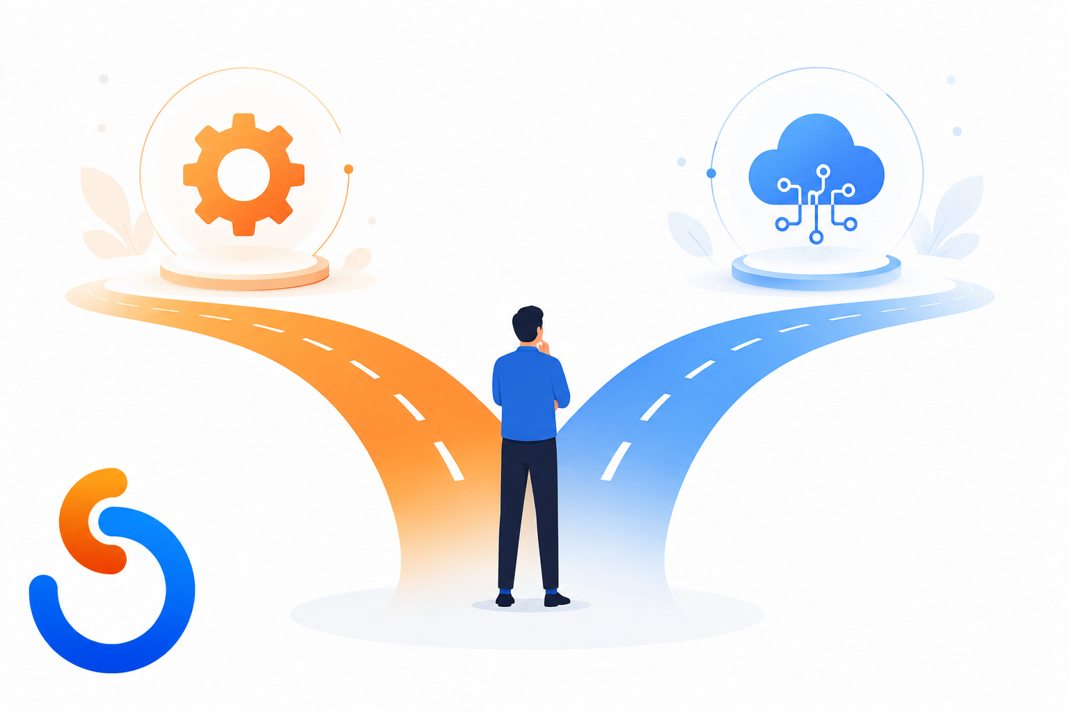 Illustration representing the build versus buy decision for AI features in music streaming