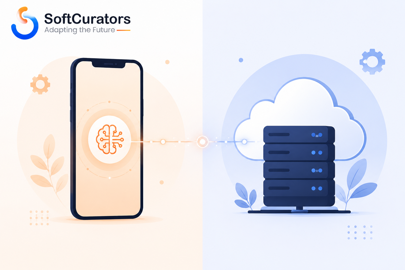 illustration comparing on-device AI processing versus cloud AI processing in a mobile app