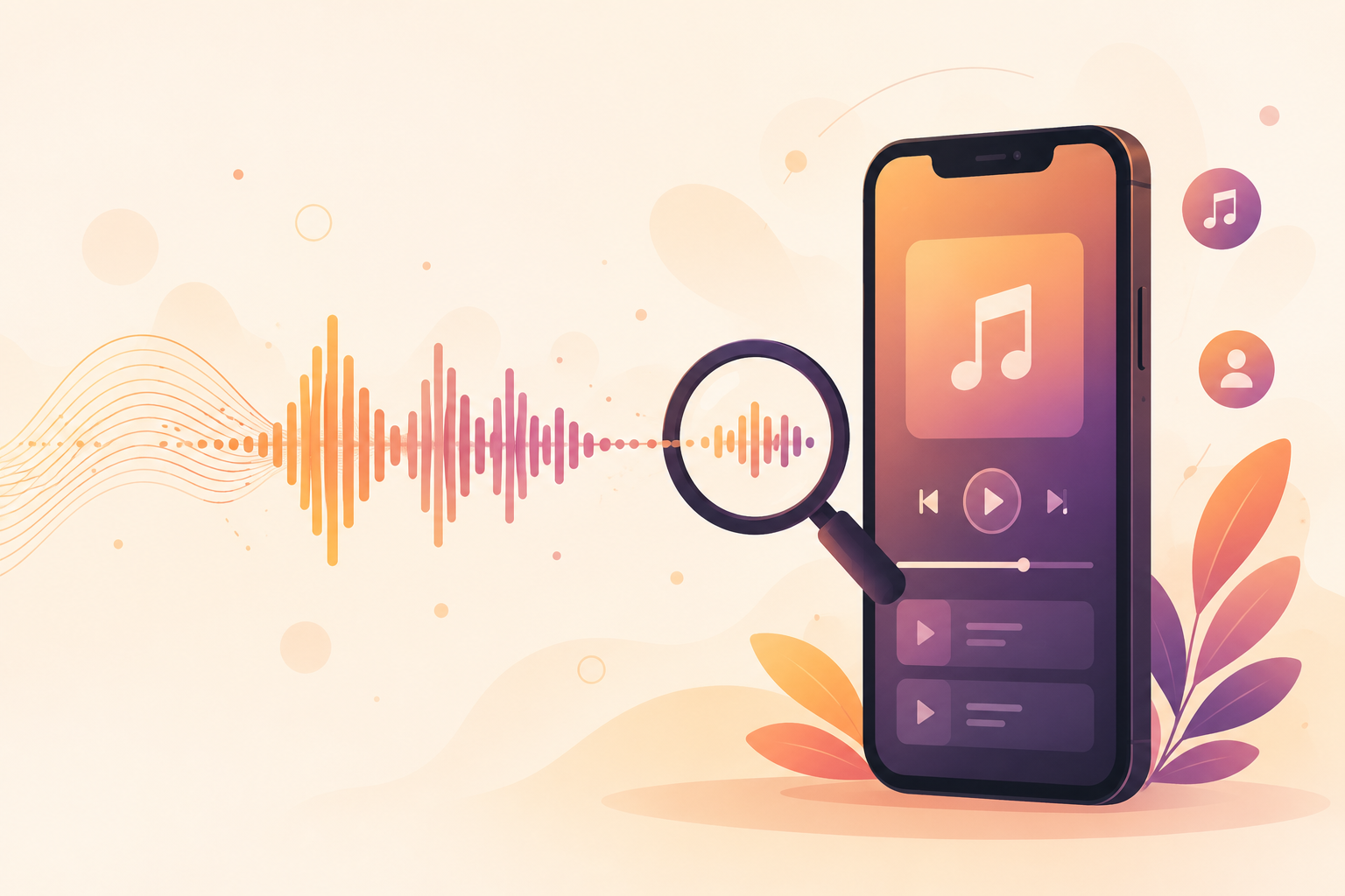 Illustration representing voice and natural-language search in a music streaming app