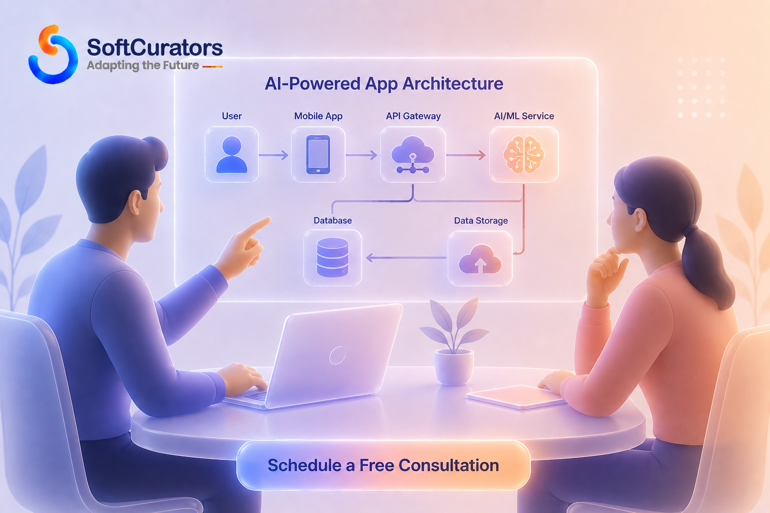 Illustration representing a technical audit conversation about AI app architecture