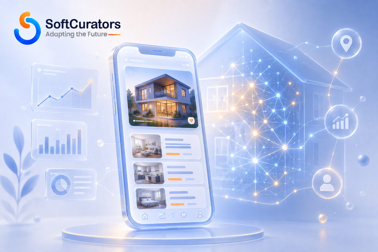 Illustration representing AI-powered features inside a real estate mobile app