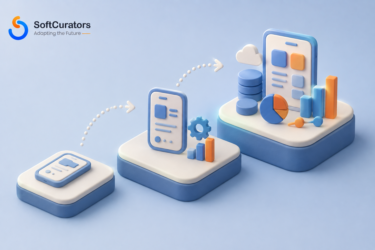 Illustration representing simple, mid-complexity, and enterprise app tiers