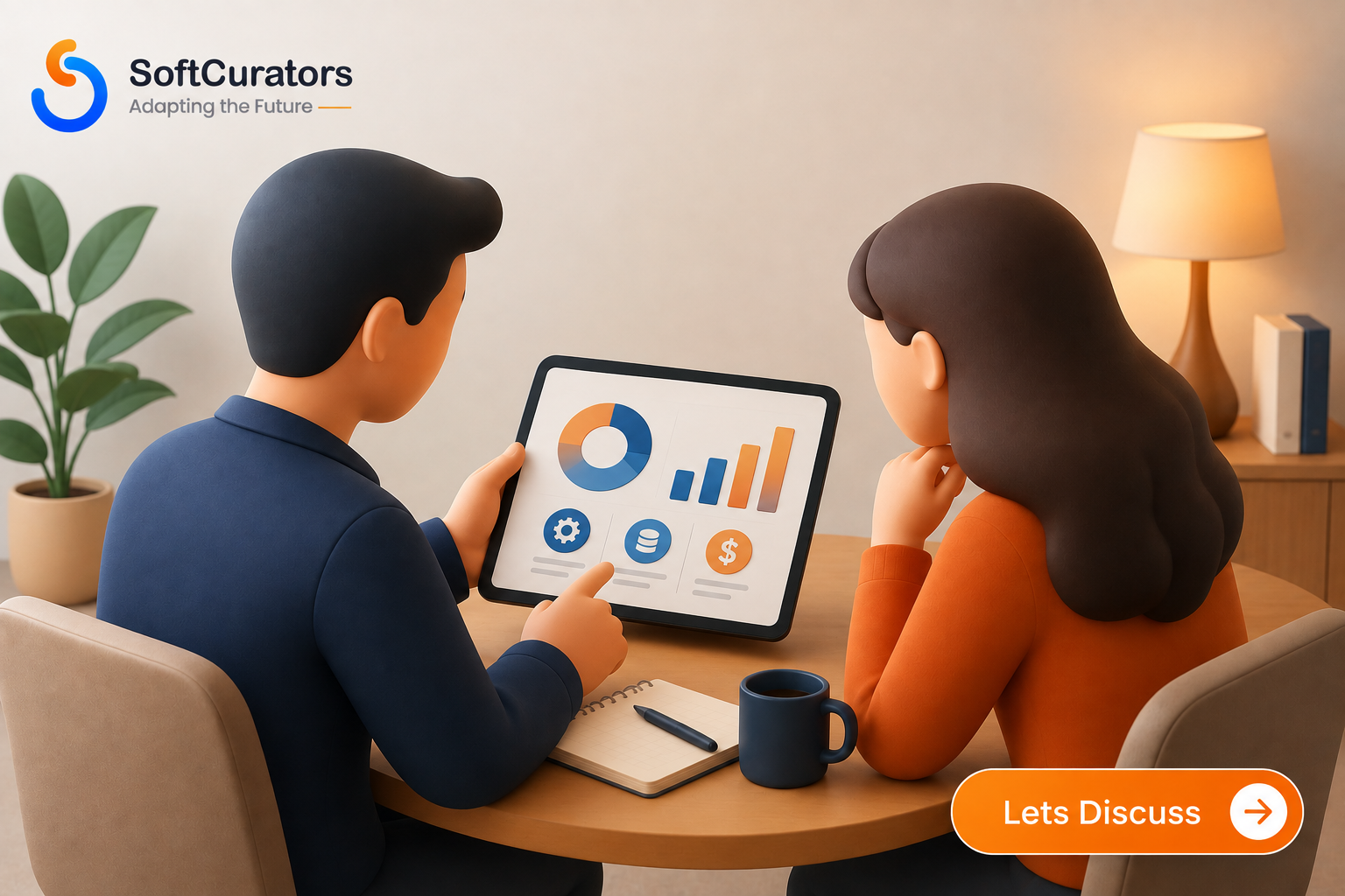 Illustration representing a discovery workshop conversation about app development cost