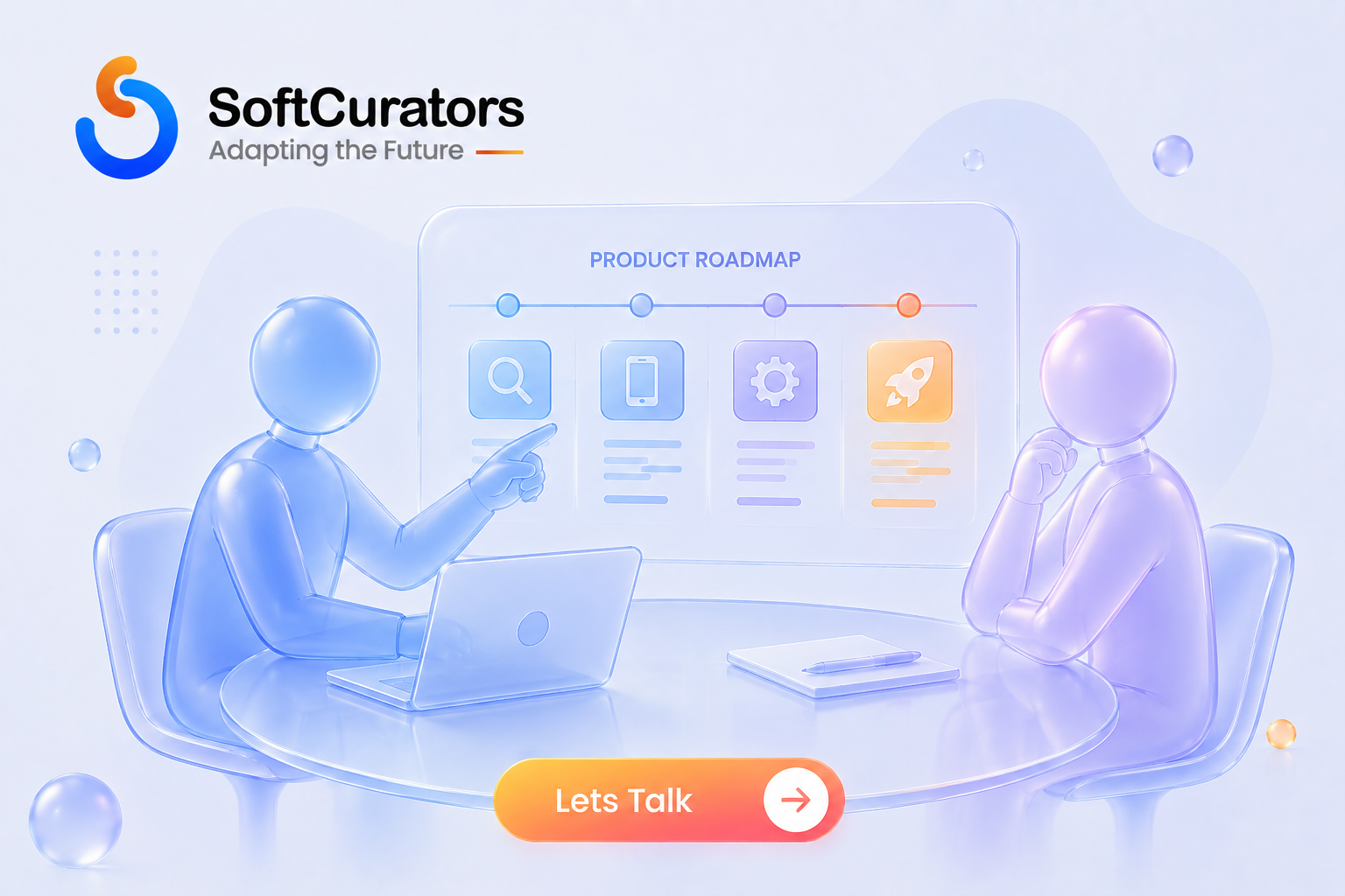 Illustration representing a product strategy conversation about mobile app development