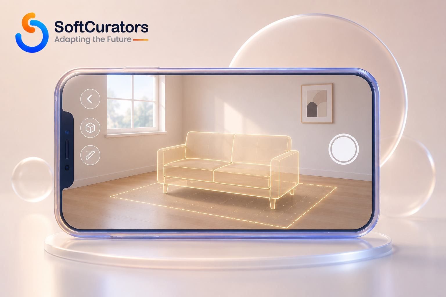 Illustration representing AR furniture placement in an empty room."