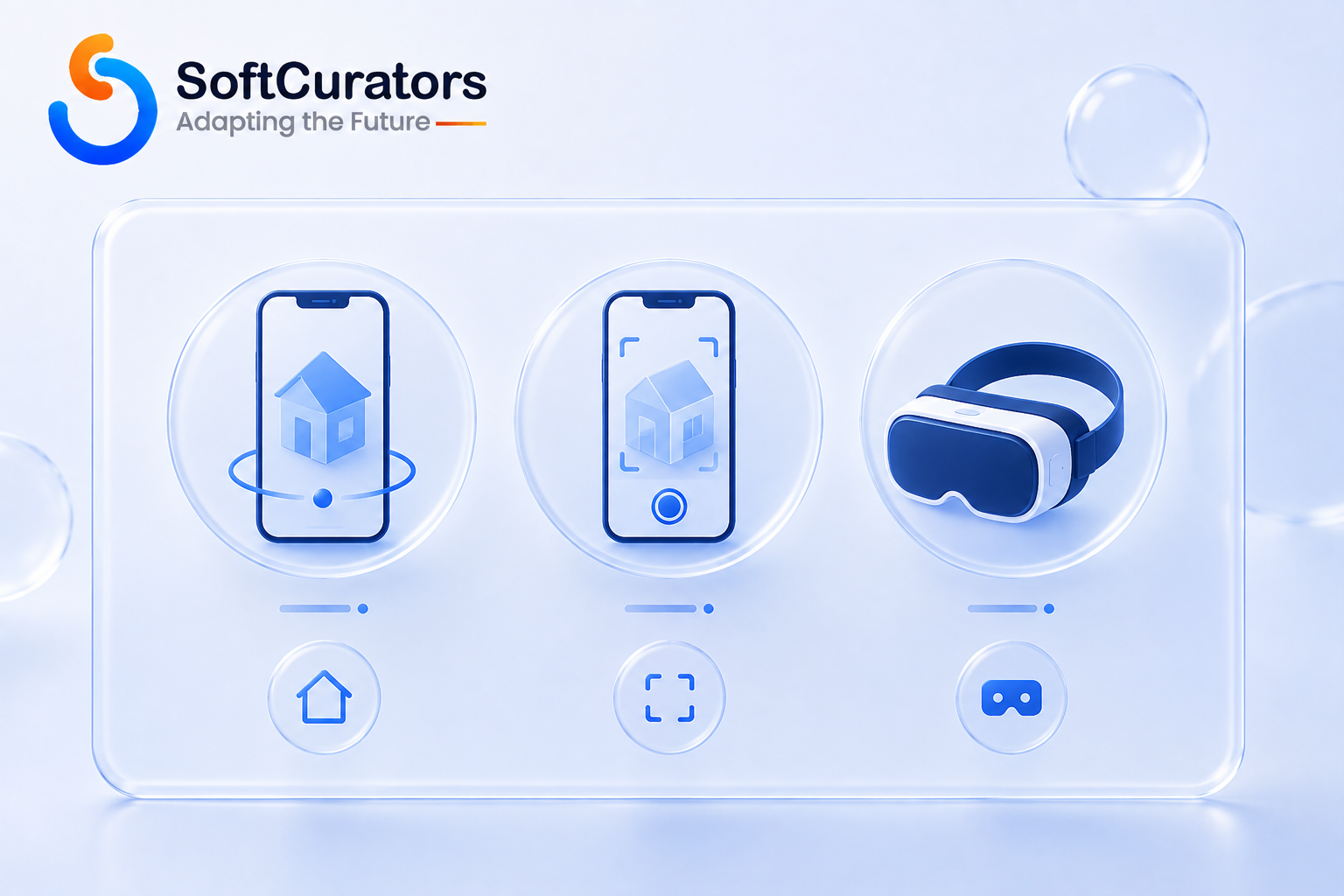 Illustration contrasting 3D walkthroughs, augmented reality, and virtual reality property tour formats