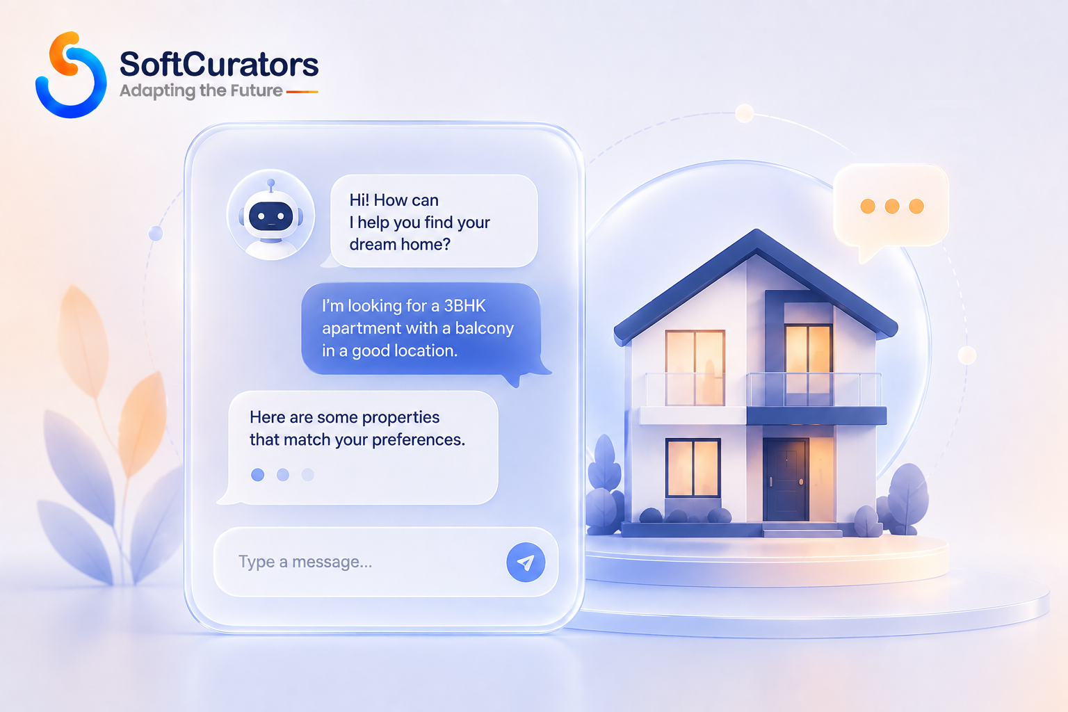 Illustration representing an AI chatbot inside a real estate mobile app