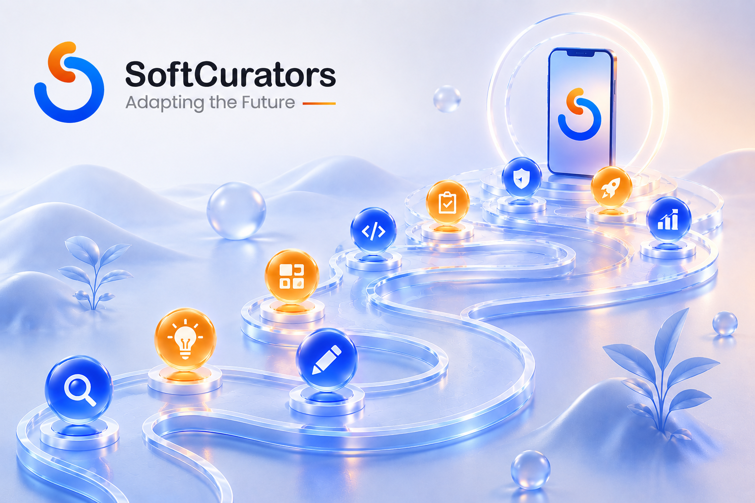Illustration representing the end-to-end mobile app development process