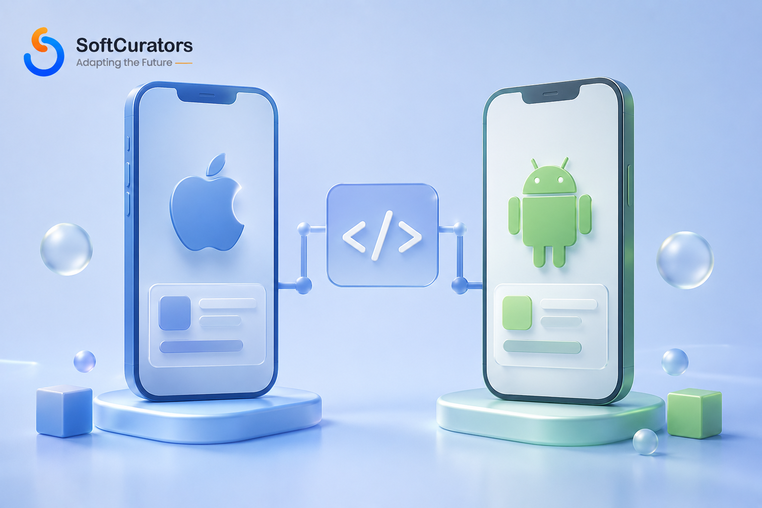 Illustration comparing native and cross-platform mobile app development approaches