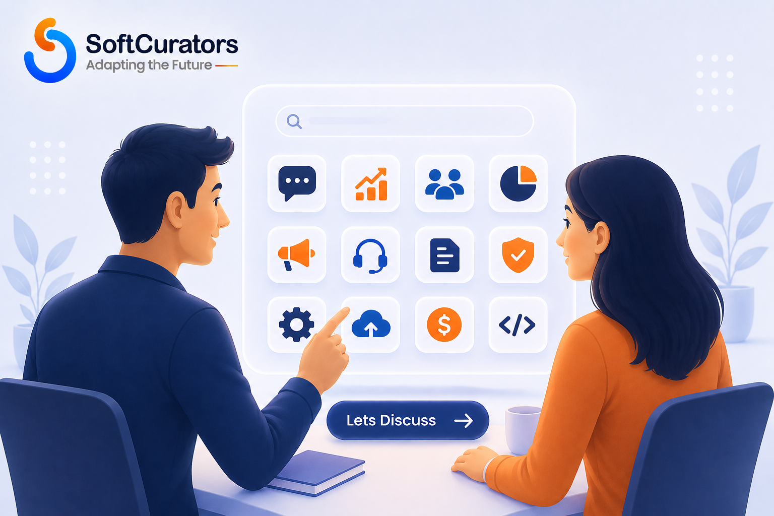 Illustration of a technology consultation session for AI tool strategy.