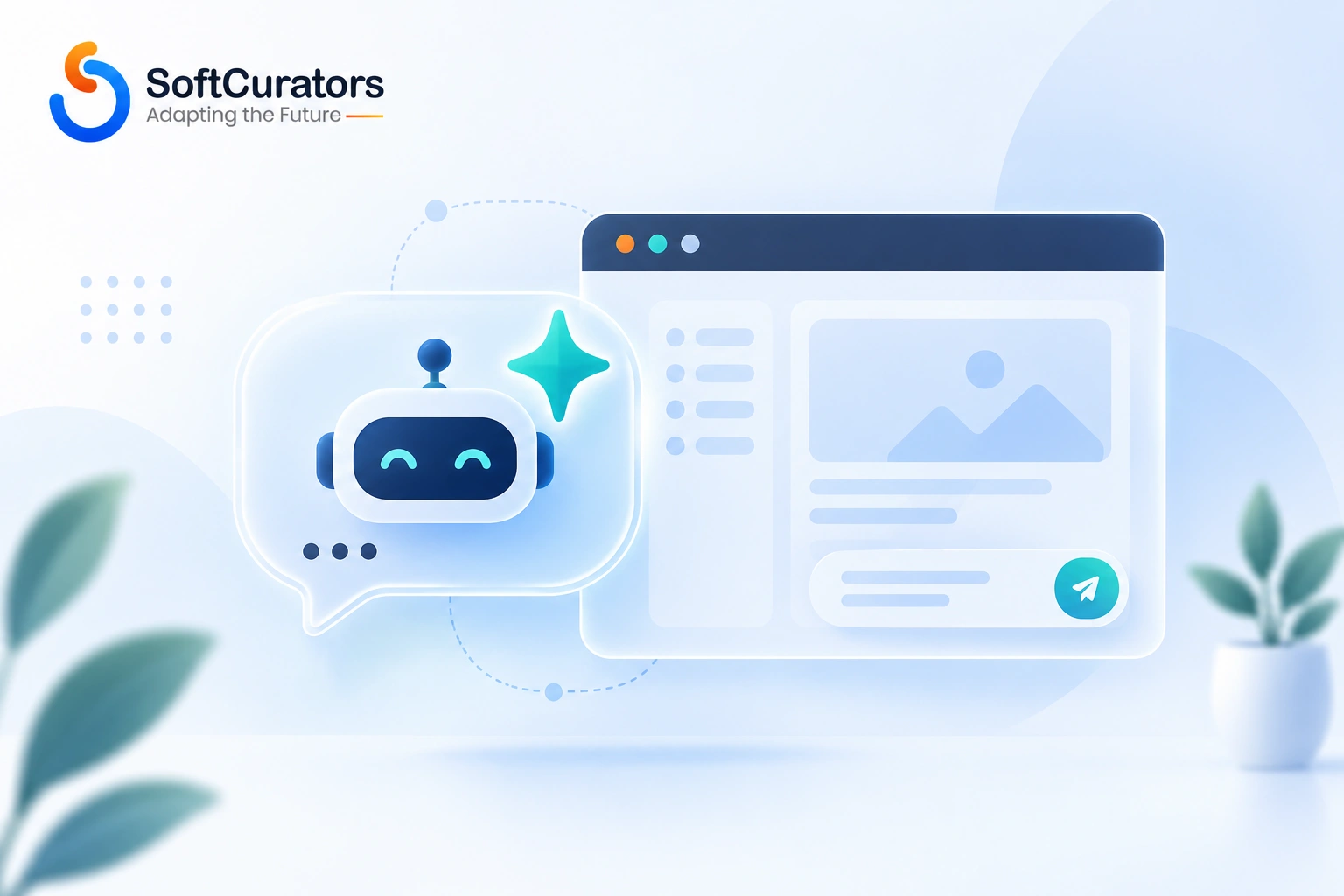 Illustration representing adding an AI chatbot to a website or app."