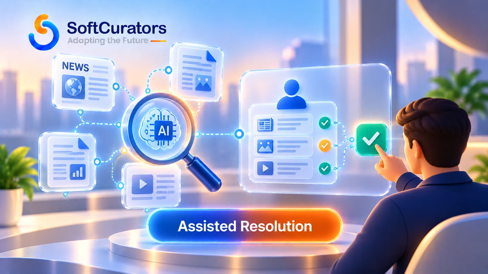 Illustration representing AI-assisted evidence gathering with human final decision-making in market resolution