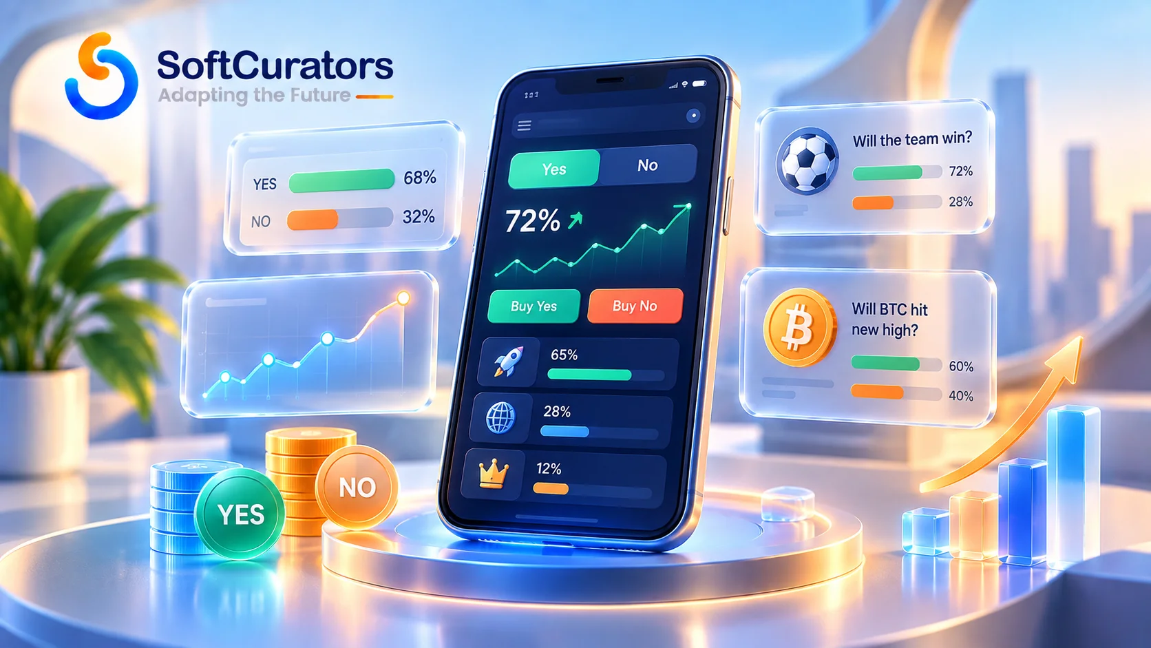 Illustration representing an AI-powered prediction market app