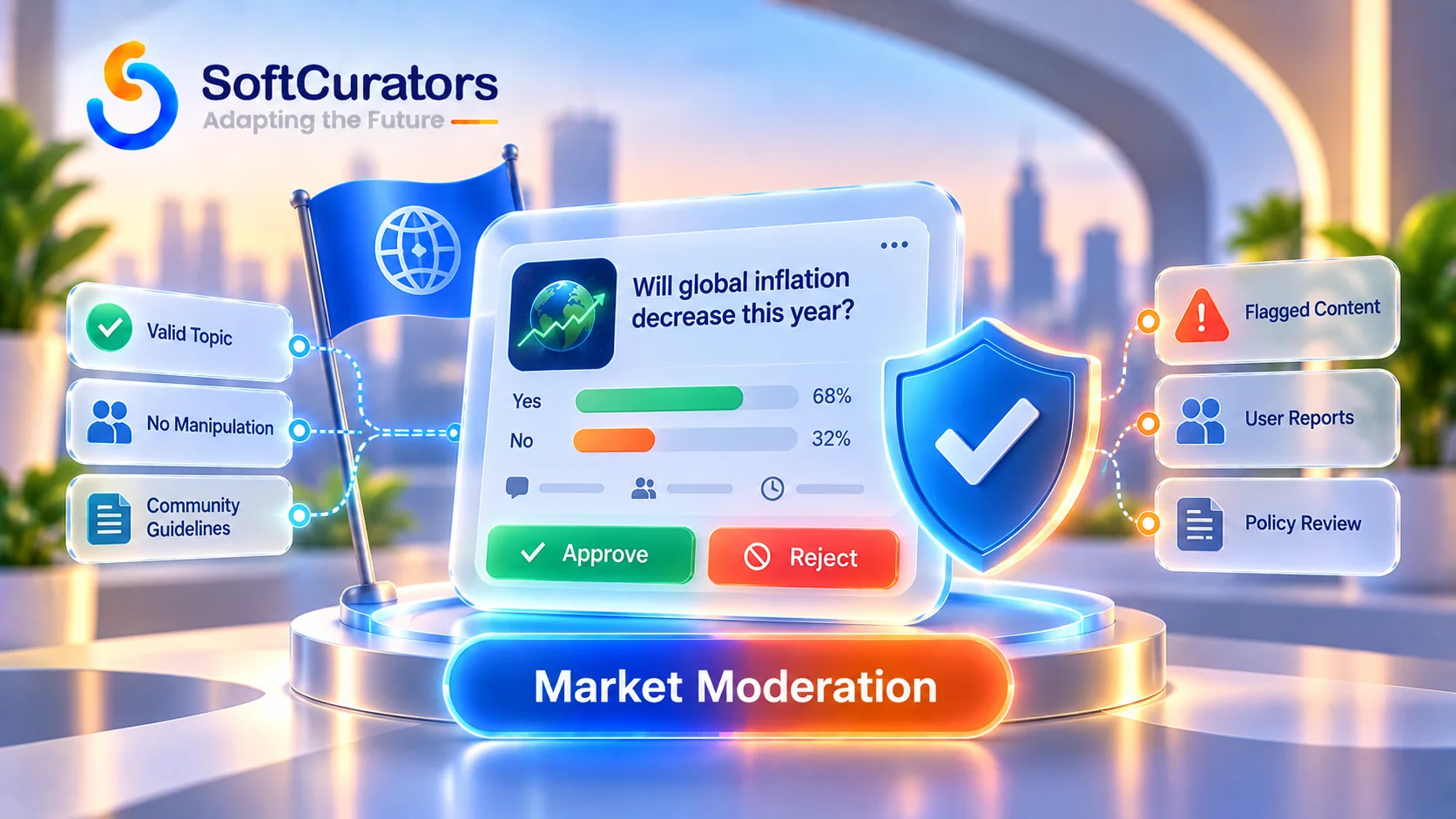 Illustration representing AI-assisted content moderation for proposed prediction markets