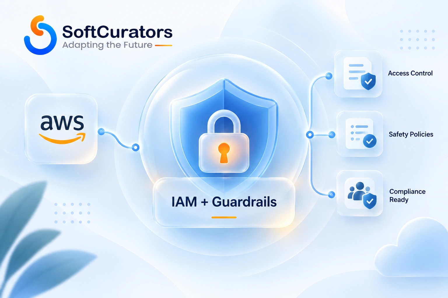 Illustration representing IAM access control and Guardrails safety controls for Bedrock agents
