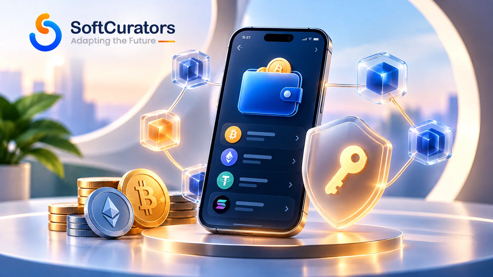 Illustration representing crypto wallet app development cost factors
