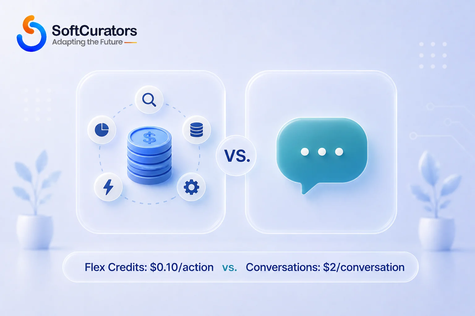 Comparison illustration of Agentforce's two pricing models: Flex Credits and Conversations