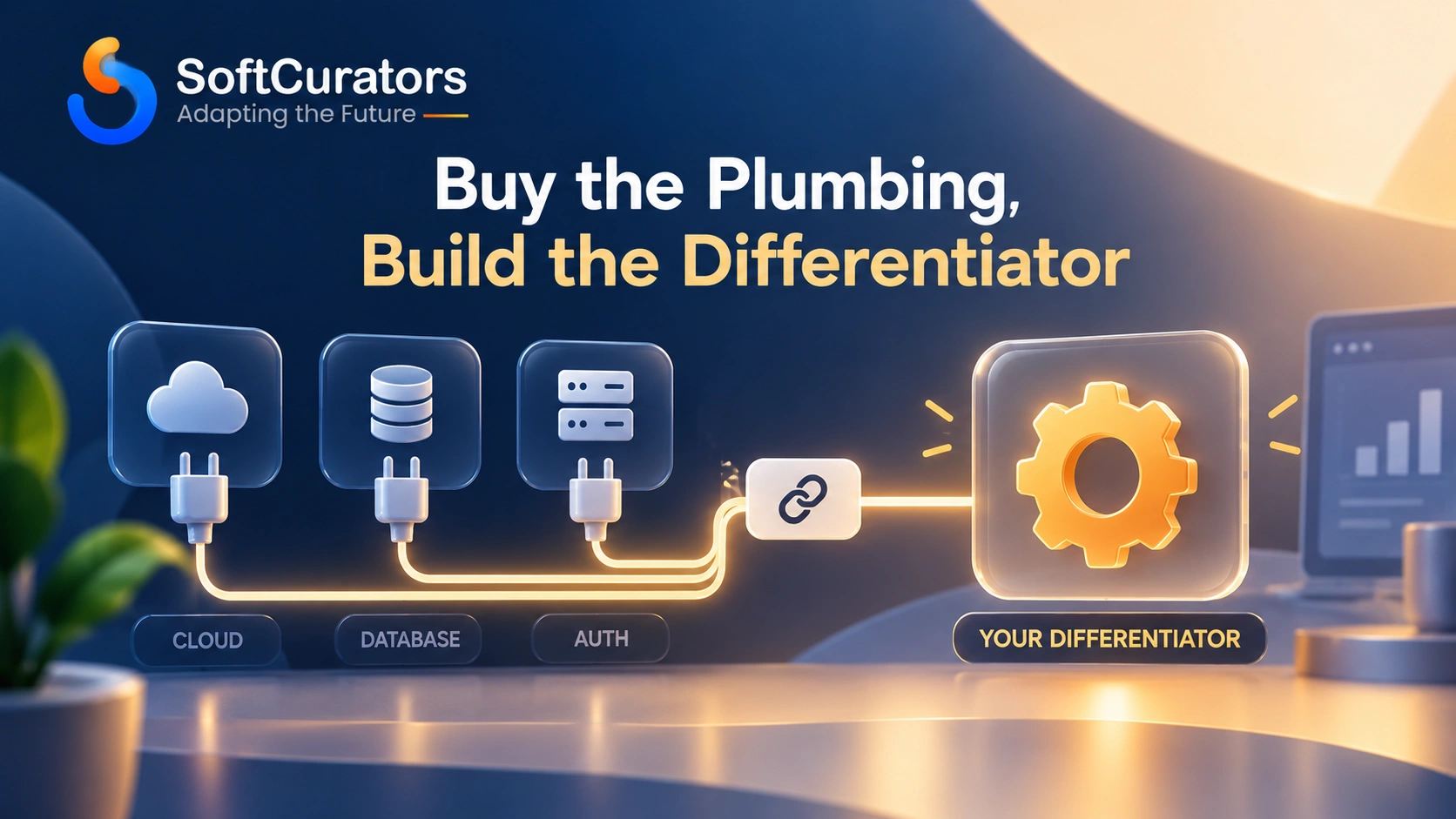 Illustration representing buying undifferentiated infrastructure while building only the differentiated feature custom