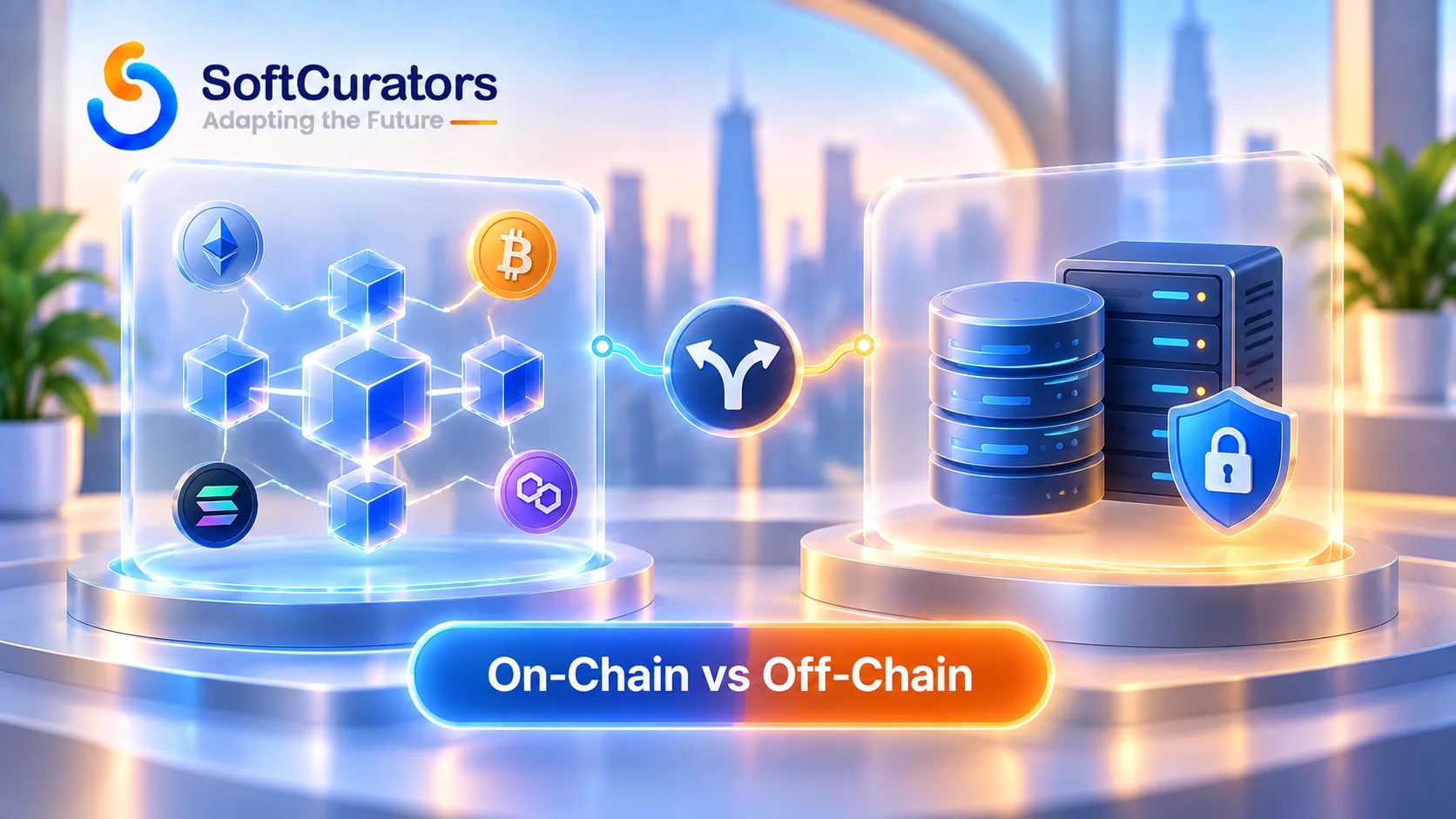 Illustration comparing on-chain and off-chain prediction market architecture