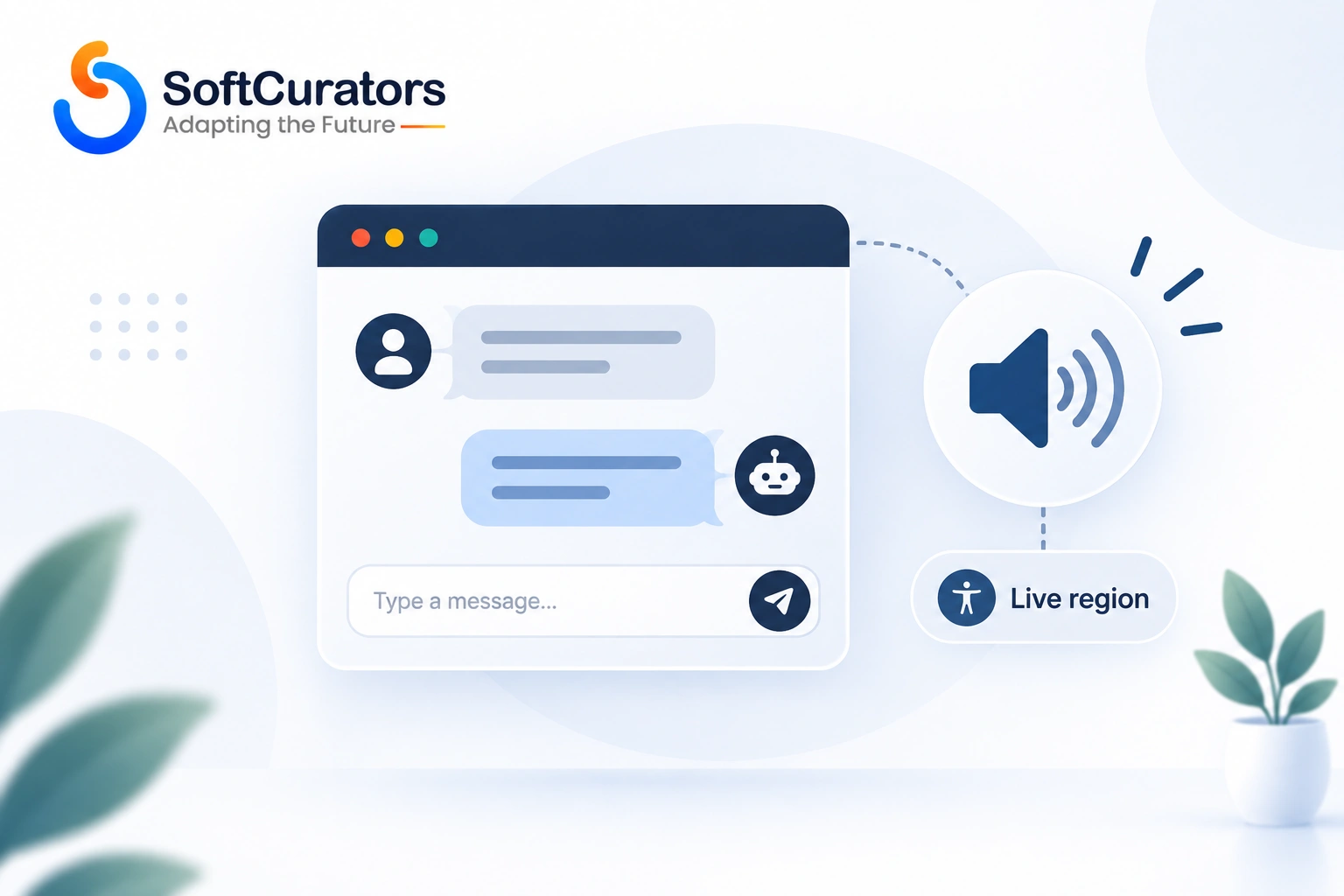 Illustration representing accessibility features for an AI chat widget, including screen reader support