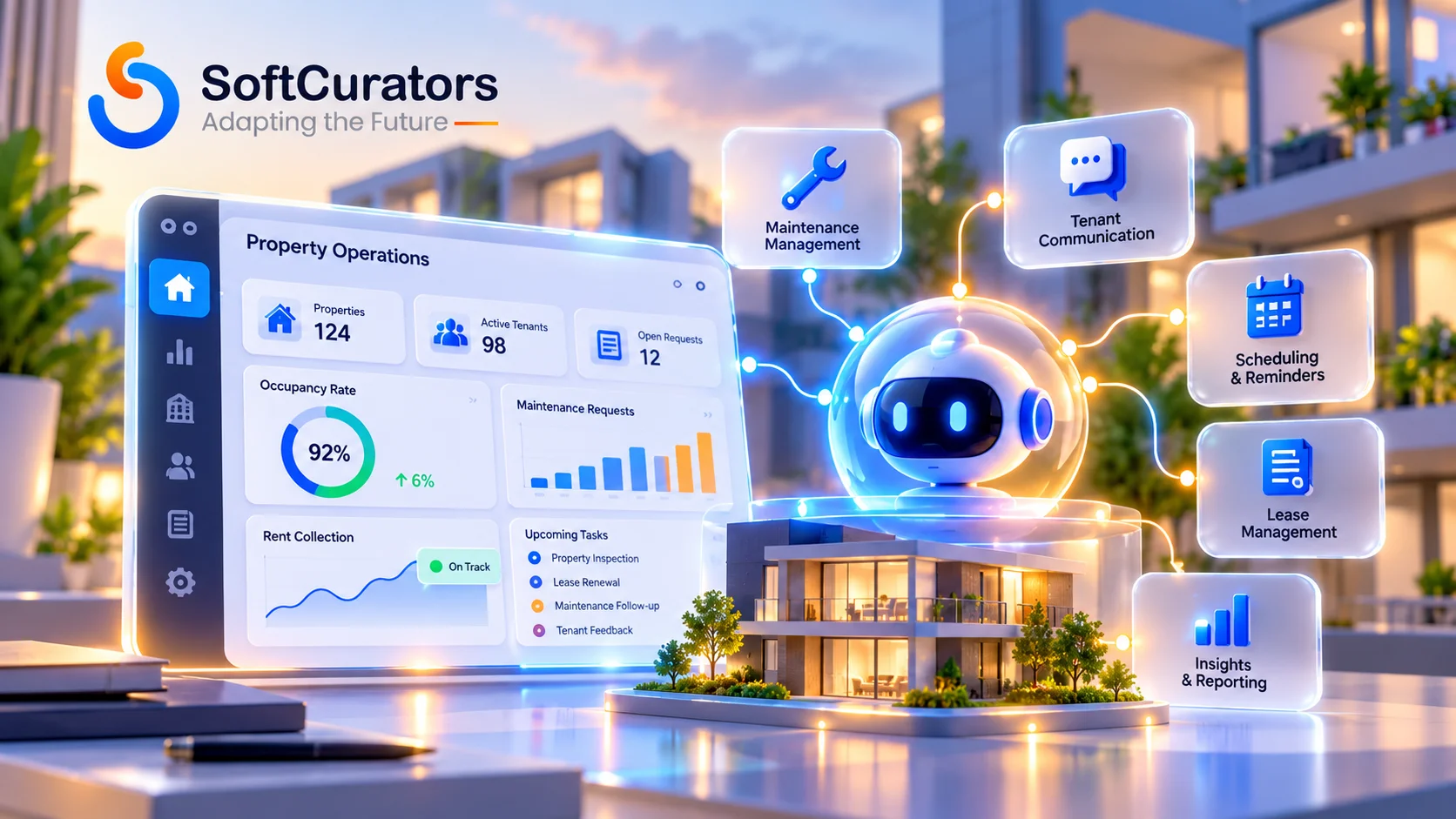 Illustration representing agentic AI applied to property management operations