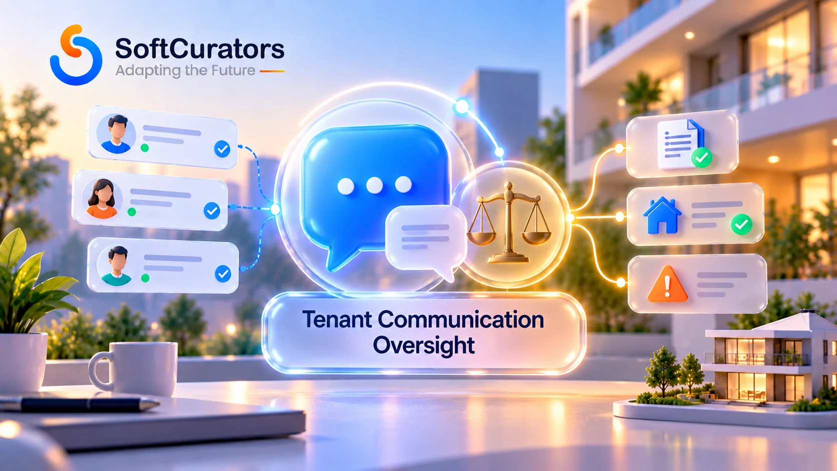 Illustration representing human oversight of AI-driven tenant communication
