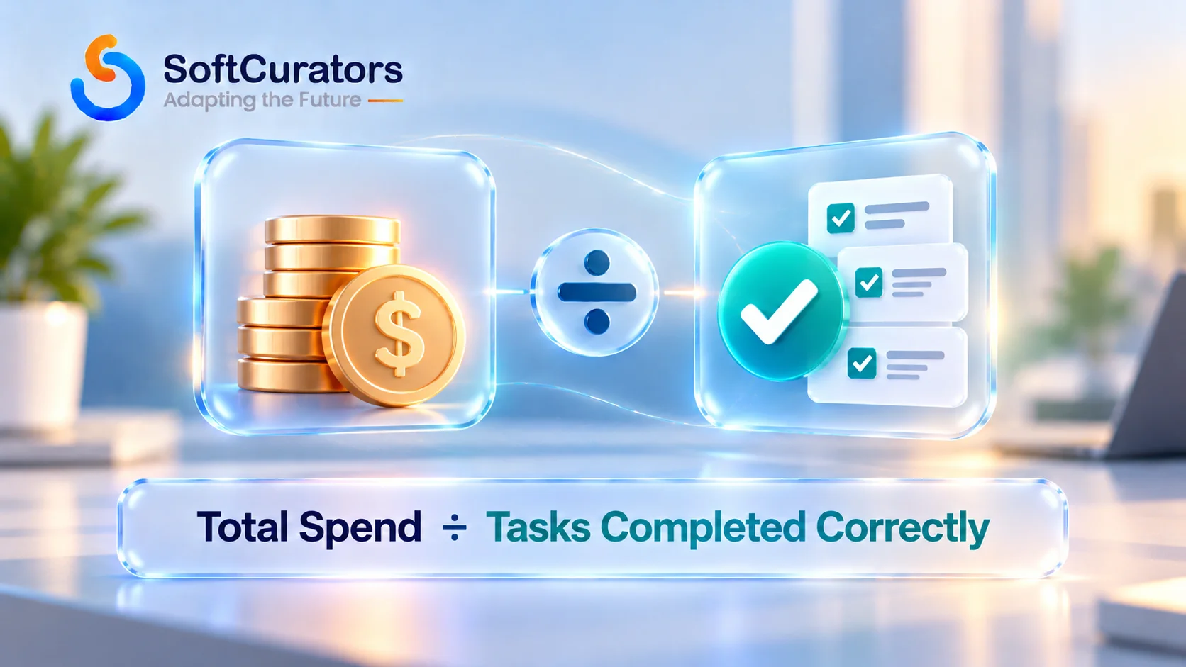 Illustration representing cost per successful task as the key metric for AI feature economics.