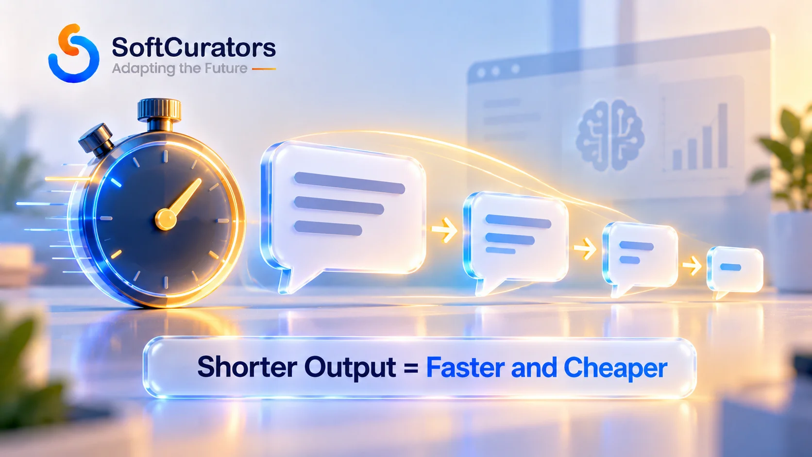 Illustration representing that reducing AI output length improves both latency and cost together