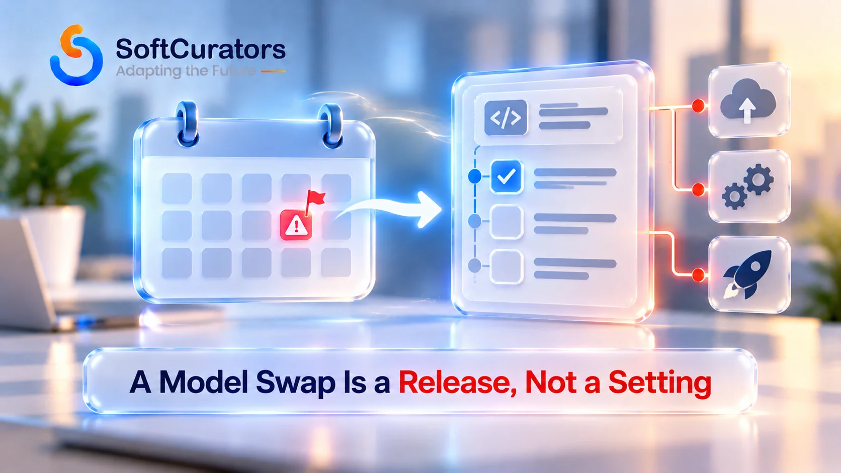 Illustration representing a model deprecation notice triggering a full release process rather than a simple configuration change