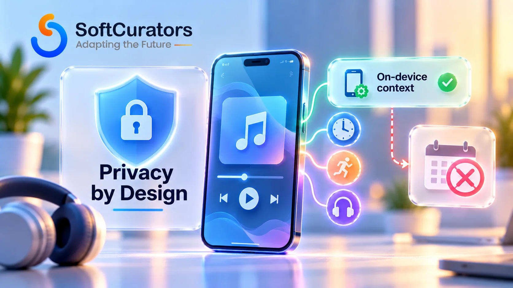 Privacy-by-design illustration for mood and context data in a music app