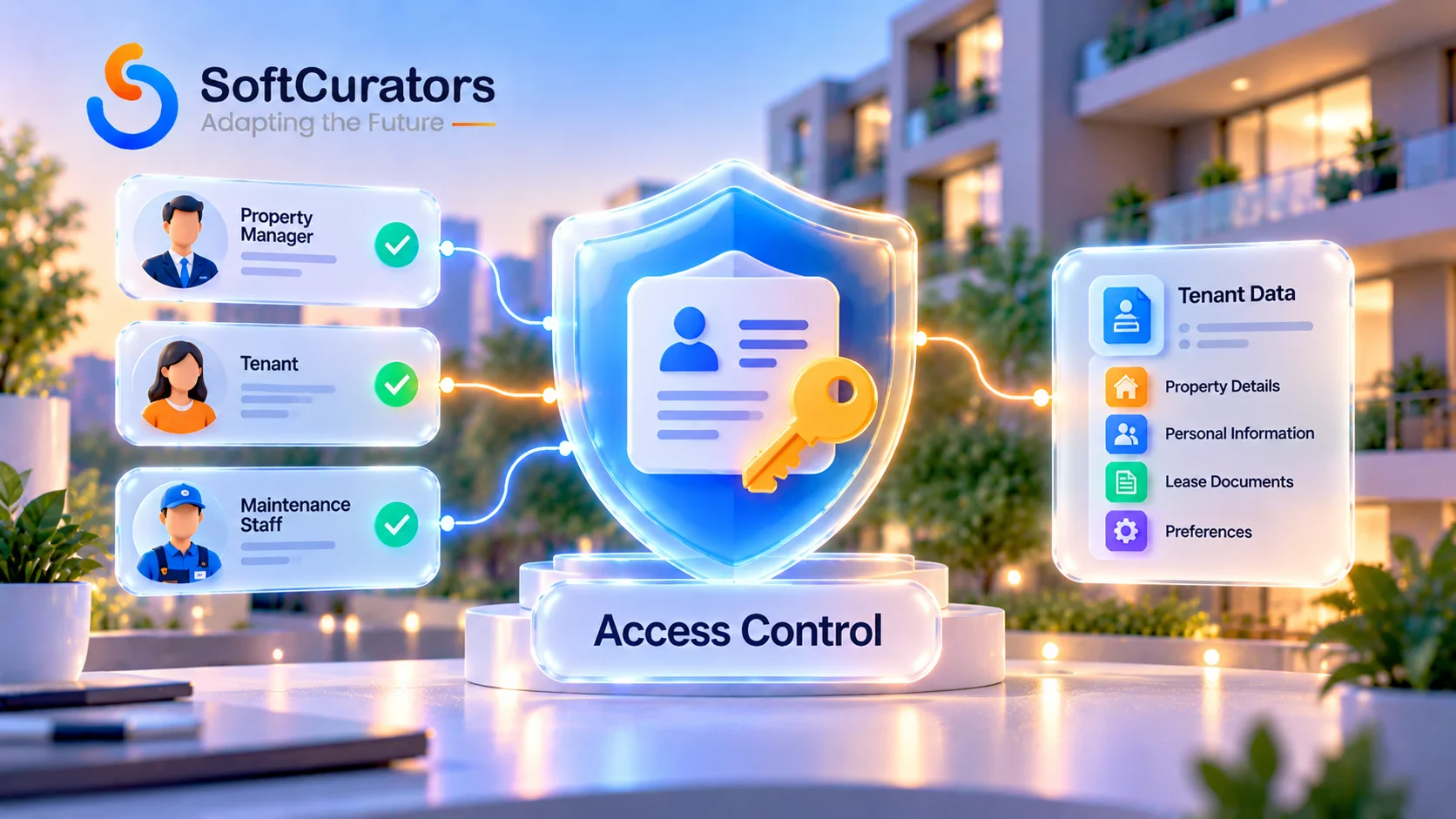 Illustration representing access control and security for property operations AI agents