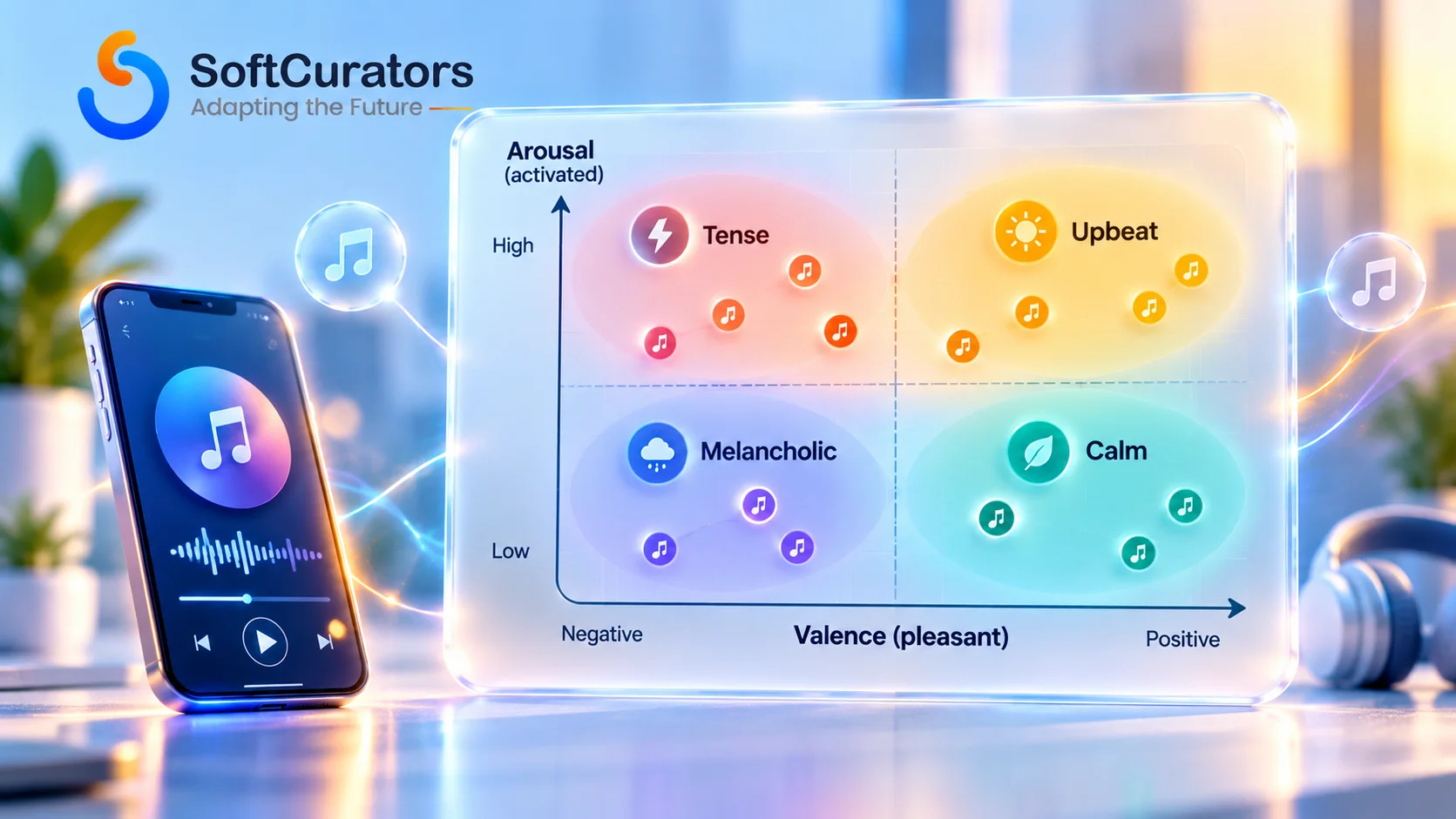 Valence-arousal mood map used to organize music mood labels